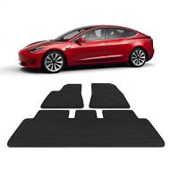 TOPlight Tesla Model 3 All Weather Waterproof Floor Mats Set 3 Piece Set - Heavy Duty - Black Rubber Environmental Materials Car Carpet for Tesla Model 3