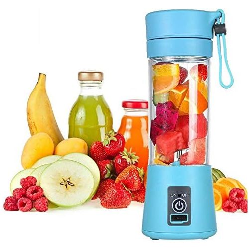  [아마존베스트]TOPmountain USB Rechargeable Juice Bowl, Mini Portable Electric 6 Sided Juice Cup Smoothies Blender Fruit Mixer - Blue