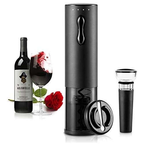  [아마존베스트]TOQIBO Electric Corkscrew, 6 Seconds Automatic Bottle Opener Cordless Wine Opener, Wine Bottle Opener Set with Wine Foil Cutter & Vacuum Stopper & Supplied USB Charging Cable (Blac