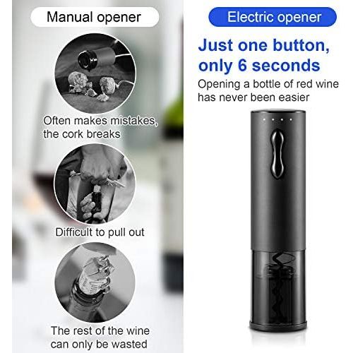  [아마존베스트]TOQIBO Electric Corkscrew, 6 Seconds Automatic Bottle Opener Cordless Wine Opener, Wine Bottle Opener Set with Wine Foil Cutter & Vacuum Stopper & Supplied USB Charging Cable (Blac