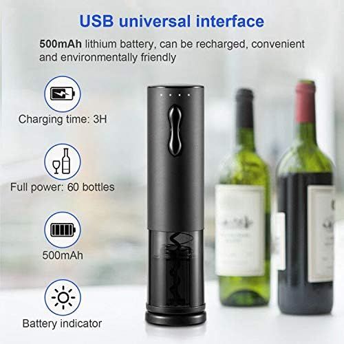  [아마존베스트]TOQIBO Electric Corkscrew, 6 Seconds Automatic Bottle Opener Cordless Wine Opener, Wine Bottle Opener Set with Wine Foil Cutter & Vacuum Stopper & Supplied USB Charging Cable (Blac