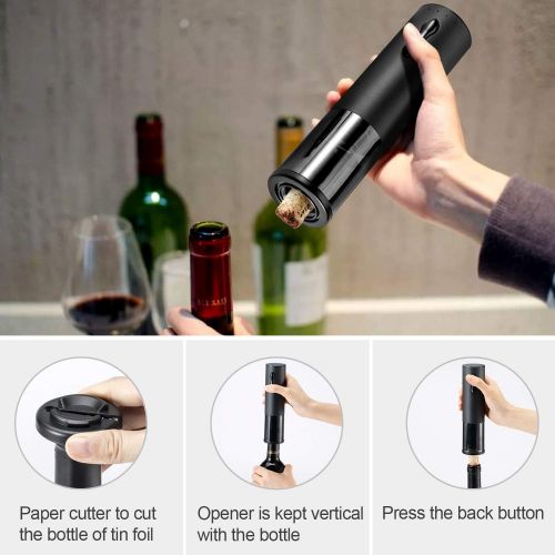  [아마존베스트]TOQIBO Electric Corkscrew, 6 Seconds Automatic Bottle Opener Cordless Wine Opener, Wine Bottle Opener Set with Wine Foil Cutter & Vacuum Stopper & Supplied USB Charging Cable (Blac