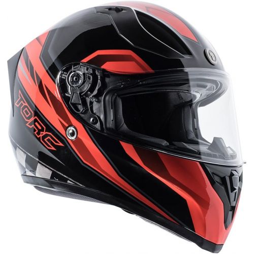  TORC Unisex-Adult Full-face Style T15B Bluetooth Integrated Motorcycle Helmet with Graphic (Gloss Black Edge Red, X-Large)