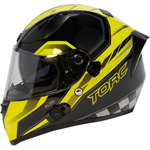  TORC Unisex-Adult Full-face Style T15B Bluetooth Integrated Motorcycle Helmet with Graphic (Gloss Black Edge Red, X-Large)