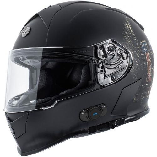  TORC Torc T14B Bluetooth Integrated Mako Full Face Helmet with Flag Graphic (Flat Black, Large)