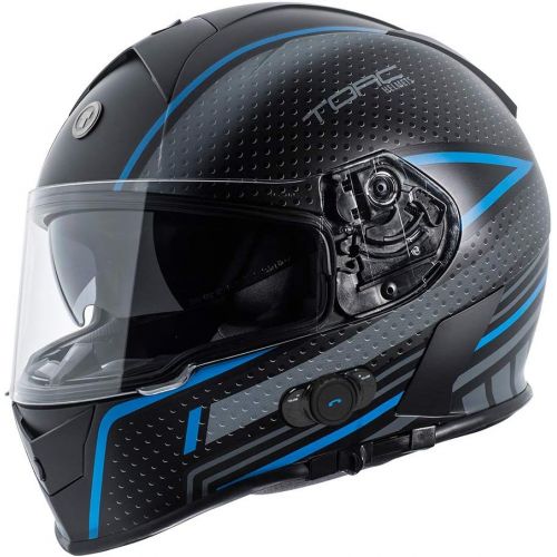  TORC Torc T14B Bluetooth Integrated Mako Full Face Helmet with Flag Graphic (Flat Black, Large)