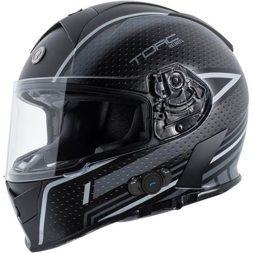  TORC Torc T14B Bluetooth Integrated Mako Full Face Helmet with Flag Graphic (Flat Black, Large)