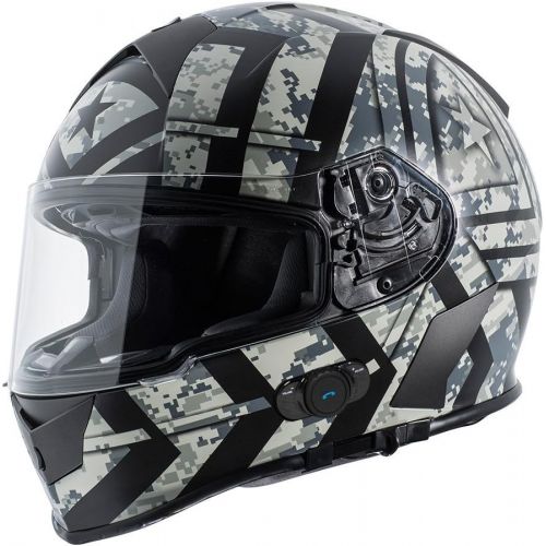  TORC Torc T14B Bluetooth Integrated Mako Full Face Helmet with Flag Graphic (Flat Black, Large)