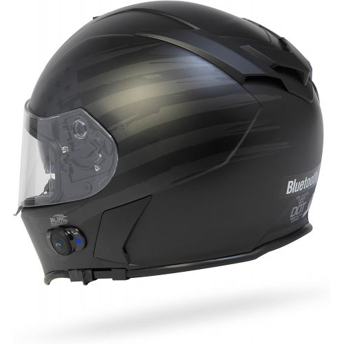  TORC Torc T14B Bluetooth Integrated Mako Full Face Helmet with Flag Graphic (Flat Black, Large)