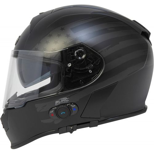  TORC Torc T14B Bluetooth Integrated Mako Full Face Helmet with Flag Graphic (Flat Black, Large)