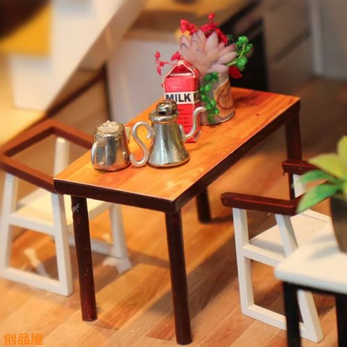  TORCH-CN DIY Dollhouse Wooden Miniature Furniture Kit Mini Cafe House with LED Best Birthday Gifts for Women and Girls (Cafe)