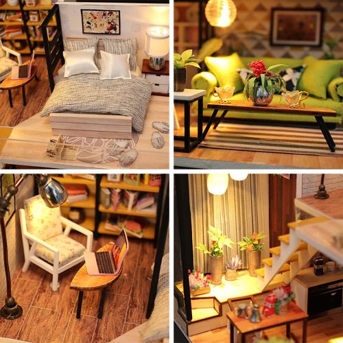  TORCH-CN DIY Dollhouse Wooden Miniature Furniture Kit Mini Cafe House with LED Best Birthday Gifts for Women and Girls (Cafe)