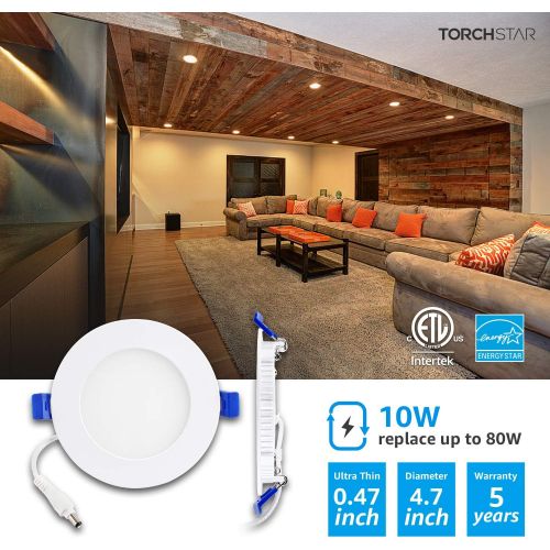  [아마존 핫딜]  [아마존핫딜]TORCHSTAR 8-Pack 6 Inch 12W Dimmable Slim LED Downlight with J-Box, 100W Eqv. Recessed Ceiling Light, 850lm, ETL & Energy Star Listed Low Profile Can-Killer Light, 3000K Warm White