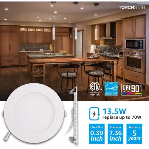  [아마존 핫딜]  [아마존핫딜]TORCHSTAR Premium 13.5W 6-Inch Ultra-Thin LED Recessed Light with J-Box, 3000K Warm White, Dimmable Wafer Downlight, 950lm, ETL & Energy Star, 5 Years Warranty, White, Pack of 6