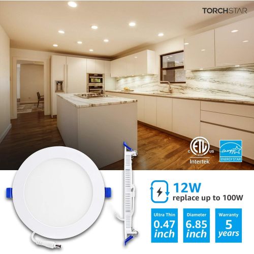  [아마존 핫딜]  [아마존핫딜]TORCHSTAR 12W 6 Inch Ultra-Thin Recessed Ceiling Light with Junction Box, 3000K Warm White, Dimmable Can-Killer Downlight, 850lm 100W Eqv. ETL and Energy Star Certified, Pack of 6