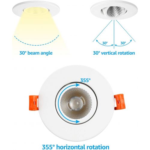  [아마존 핫딜]  [아마존핫딜]TORCHSTAR 6-Pack 3 Inch Gimbal LED Dimmable Recessed Light with J-Box, 7W (50W Eqv.) 500lm, Airtight, ETL/Energy Star/JA8/Title 24, CRI 90+, 3000K Warm White, 5 Years Warranty, Whi