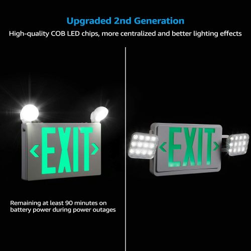  [아마존 핫딜]  [아마존핫딜]TORCHSTAR Green LED Exit Sign with UL Listed Emergency Light, AC 120V/277V, Battery Included, Top/Side/Back Mount Sign Light, for Hotels, Restaurants, Shopping Malls, Hospitals, Pa