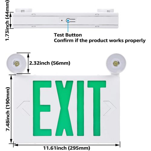  [아마존 핫딜]  [아마존핫딜]TORCHSTAR Green LED Exit Sign with UL Listed Emergency Light, AC 120V/277V, Battery Included, Top/Side/Back Mount Sign Light, for Hotels, Restaurants, Shopping Malls, Hospitals, Pa