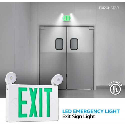  [아마존 핫딜]  [아마존핫딜]TORCHSTAR Green LED Exit Sign with UL Listed Emergency Light, AC 120V/277V, Battery Included, Top/Side/Back Mount Sign Light, for Hotels, Restaurants, Shopping Malls, Hospitals, Pa
