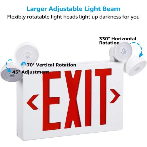  [아마존 핫딜] [아마존핫딜]TORCHSTAR Red LED Exit Sign with UL Listed Emergency Light, AC 120V/277V, Battery Included, Top/Side/Back Mount Sign Light, for Hotels, Restaurants, Shopping Malls, Hospitals, Pack