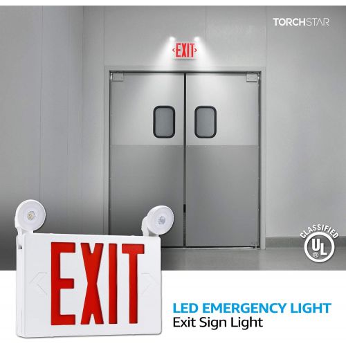  [아마존 핫딜] [아마존핫딜]TORCHSTAR Red LED Exit Sign with UL Listed Emergency Light, AC 120V/277V, Battery Included, Top/Side/Back Mount Sign Light, for Hotels, Restaurants, Shopping Malls, Hospitals, Pack