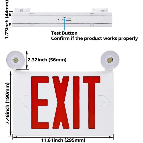  [아마존 핫딜] [아마존핫딜]TORCHSTAR Red LED Exit Sign with UL Listed Emergency Light, AC 120V/277V, Battery Included, Top/Side/Back Mount Sign Light, for Hotels, Restaurants, Shopping Malls, Hospitals, Pack