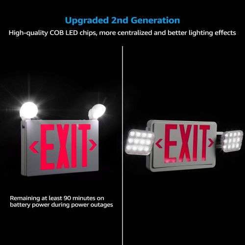  [아마존 핫딜] [아마존핫딜]TORCHSTAR Red LED Exit Sign with UL Listed Emergency Light, AC 120V/277V, Battery Included, Top/Side/Back Mount Sign Light, for Hotels, Restaurants, Shopping Malls, Hospitals, Pack