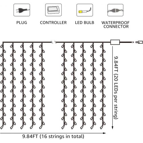  [아마존 핫딜] [아마존핫딜]TORCHSTAR 304 LEDs 9.8FT × 9.8FT Window Curtain Light, Extendable String Light Kit, 6000K Pure White, 8 Modes Fairy Lights for Party, Wedding, Restaurant, Festival, Hotel, Bar, Hom