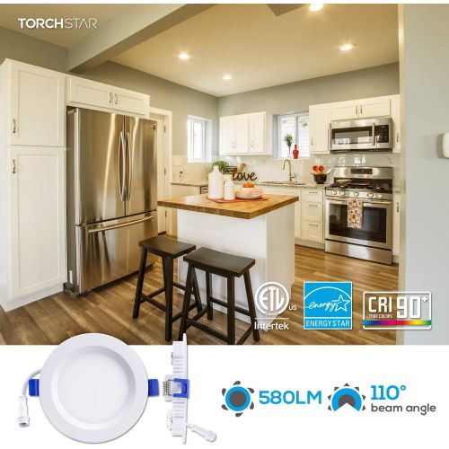  [아마존핫딜][아마존 핫딜] TORCHSTAR 4 Inch Slim Recessed Lighting with Junction Box, Eye-Caring, CRI 90+, Dimmable 10W 80W Eqv. Can-Killer Airtight IC Rated Downlight, ETL & Energy Star Listed, 3000K Warm W