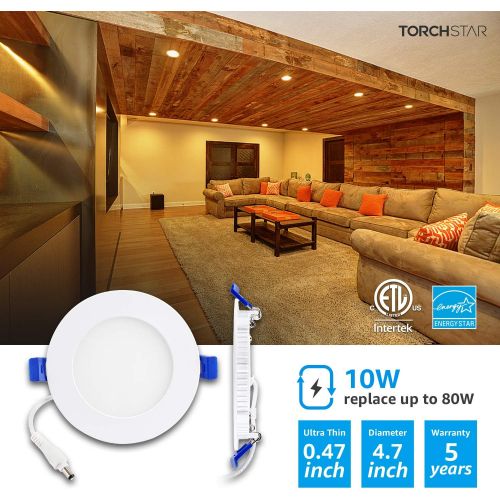  [아마존 핫딜] TORCHSTAR Basic Series 8-Pack 4 Inch 10W Dimmable Slim LED Downlight with J-Box, 80W Eqv. Recessed Ceiling Light, 650lm, ETL & Energy Star Low Profile Light, 2700K Soft White, 5 Ye