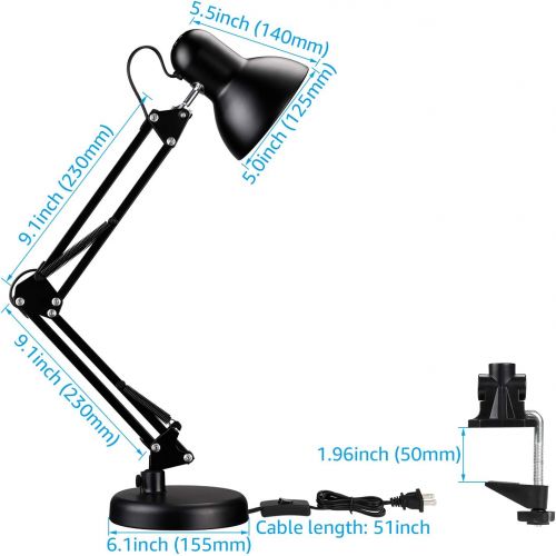  [아마존 핫딜] TORCHSTAR Metal Swing Arm Desk Lamp, Interchangeable Base Or Clamp, Classic Architect Clip On Study Table Lamp, Multi-Joint, Adjustable Arm, Black Finish