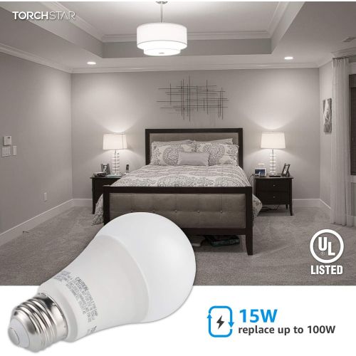  [아마존 핫딜] TORCHSTAR 15W Garage Door Opener LED Bulb, 100W Equivalent LED A19 Light Bulb, 1600lm Ultra-Bright 5000K Daylight, Non-Dimmable, E26 Base, UL-Listed, Damp Location Rated, Pack of 4