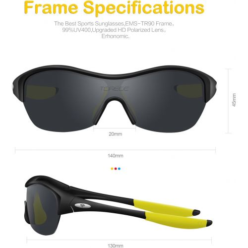  TOREGE Tr90 Flexible Kids Sports Sunglasses Polarized Glasses for Junior Boys Girls Age 3-15 Trk001