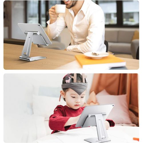  [아마존핫딜][아마존 핫딜] TORRAS Tablet Stand Holder Adjustable, Large Cell Phone Stand, Metal Desk Holder Compatible with iPad Pro 12.9 11, Air 10.5, Mini 7.9, Galaxy Tab, Kindle Fire, Switch, iPhone 11 pr