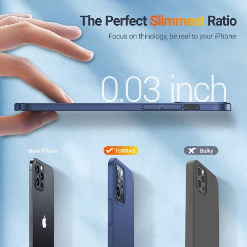  [아마존베스트]TORRAS Extremely thin for iPhone 12 Pro Max case thin (like without case) matte hard case with 2 pieces protective glass ultra thin slim scratch resistant mobile phone case iPhone