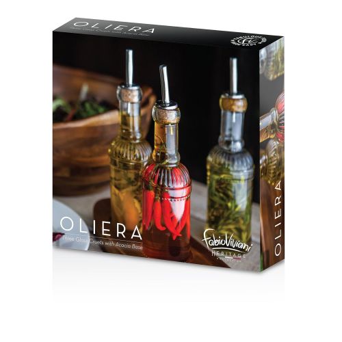  TOSCANA - a Picnic Time brand TOSCANA - a Picnic Time Brand Fabio Viviani Oliera 3-Bottle Cruet Set with Acacia Stand