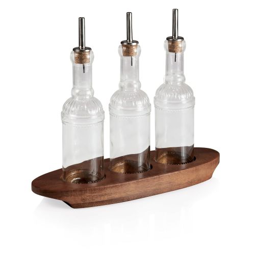  TOSCANA - a Picnic Time brand TOSCANA - a Picnic Time Brand Fabio Viviani Oliera 3-Bottle Cruet Set with Acacia Stand