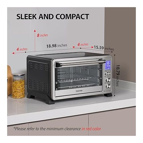  TOSHIBA AC25CEW-SS Large 6-Slice Convection Toaster Oven Countertop, 10-In-One with Toast, Pizza and Rotisserie, 1500W, Stainless Steel, Includes 6 Accessories