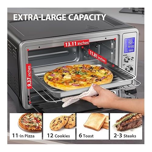  TOSHIBA AC25CEW-SS Large 6-Slice Convection Toaster Oven Countertop, 10-In-One with Toast, Pizza and Rotisserie, 1500W, Stainless Steel, Includes 6 Accessories