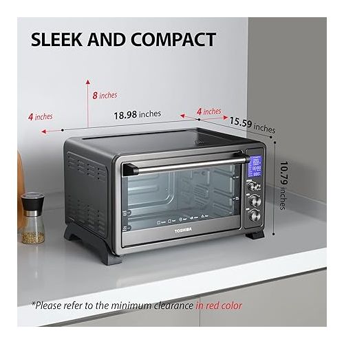  TOSHIBA AC25CEW-BS Large 6-Slice Convection Toaster Oven Countertop, 10-In-One with Toast, Pizza and Rotisserie, 1500W, Black Stainless Steel, Includes 6 Accessories