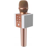 TOSING 008 Wireless Bluetooth Karaoke Microphone，Louder Volume 10W Power, More Bass, 3-in-1 Portable Handheld Double Speaker Mic Machine for iPhone/Android/iPad/PC (008, rose gold)