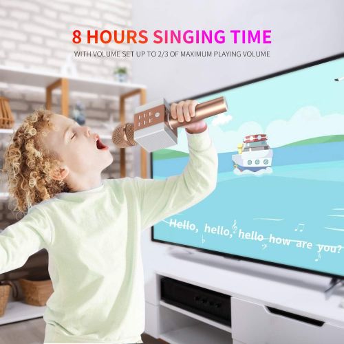  TOSING 008 Wireless Bluetooth Karaoke Microphone，Louder Volume 10W Power, More Bass, 3-in-1 Portable Handheld Double Speaker Mic Machine for iPhone/Android/iPad/PC (008, rose gold)