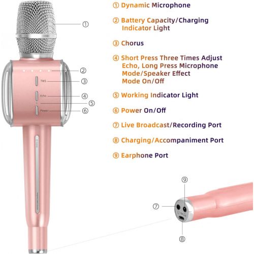  [아마존베스트]TOSING G1 Wireless Bluetooth Karaoke Microphone, 10W Microphone Speaker with 58mm Diameter and Fence Air Inlets/Outputs, 4 in 1 Karaoke Device for Android/PC and All Smartphones (R