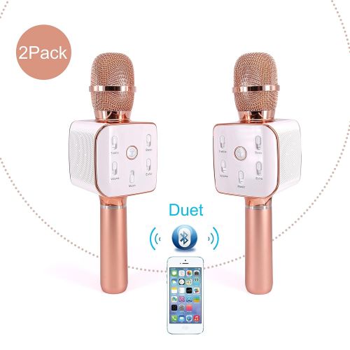  Upgraded Version TOSING Q7s Wireless Karaoke Duet Microphone Blue Speaker 2-in-1 Portable Home KTV Player Handheld Sing & Recording for iPhoneAndroid System（rose gold）