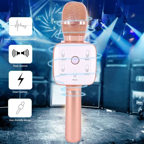  Upgraded Version TOSING Q7s Wireless Karaoke Duet Microphone Blue Speaker 2-in-1 Portable Home KTV Player Handheld Sing & Recording for iPhoneAndroid System（rose gold）