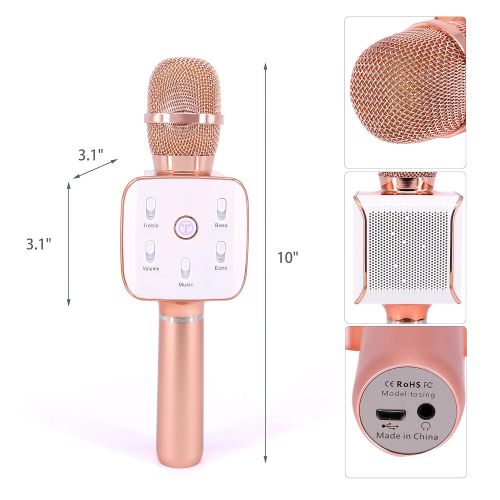  Upgraded Version TOSING Q7s Wireless Karaoke Duet Microphone Blue Speaker 2-in-1 Portable Home KTV Player Handheld Sing & Recording for iPhoneAndroid System（rose gold）