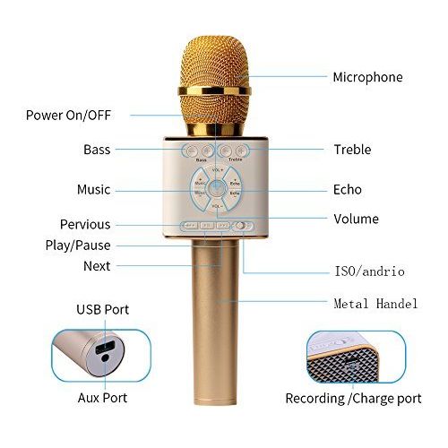  TOSING 04 Wireless Karaoke Microphone Bluetooth Speaker 2-in-1 Handheld Sing & Recording Portable KTV Player Home KTV Music Machine System for iOSAndroid SmartphoneTablet,Gold