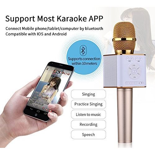  TOSING 04 Wireless Karaoke Microphone Bluetooth Speaker 2-in-1 Handheld Sing & Recording Portable KTV Player Home KTV Music Machine System for iOSAndroid SmartphoneTablet,Gold