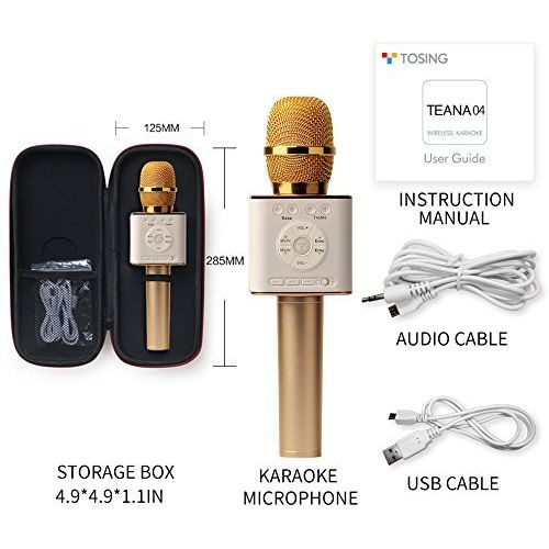  TOSING 04 Wireless Karaoke Microphone Bluetooth Speaker 2-in-1 Handheld Sing & Recording Portable KTV Player Home KTV Music Machine System for iOSAndroid SmartphoneTablet,Gold