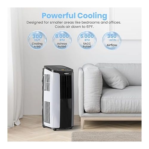  TOSOT 9,700BTU (5,000 BTU SACC) Portable Air Conditioner, Smart Wifi Control, AC Unit with Dehumidifier, Fan, Window Kit for Easy Installation, Cool Rooms Up to 300 Square Feet, Shiny Series